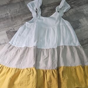 SHEIN Kids Dress with White, Tan, and Yellow Tiers